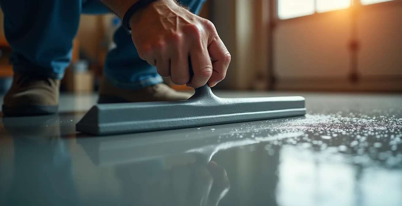 Professionnel appliquant une couche d'époxy avec équipement spécialisé
